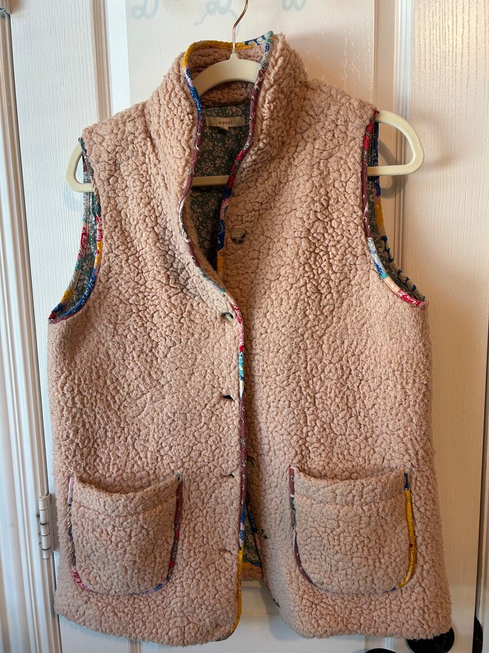Easel Pink Fuzzy Colorful Vest Cozy Warm Large